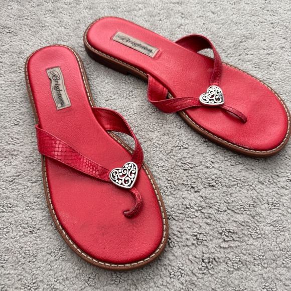 Brighton Shoes - Brighton Red Heart Thong Sandals Flip Flops Women Size 9.5